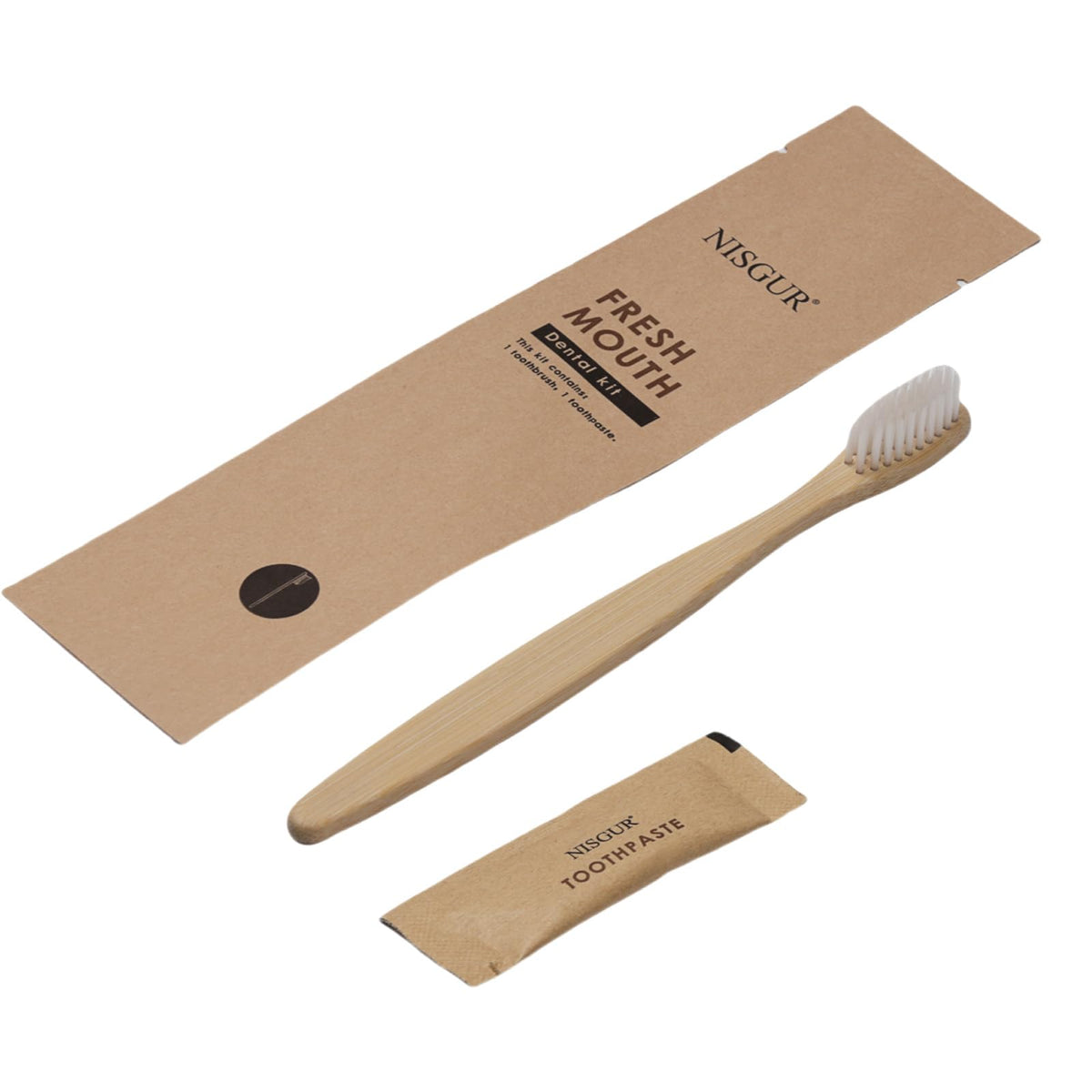 NISGUR 100-pack bamboo toothbrush kit in bulk packaging