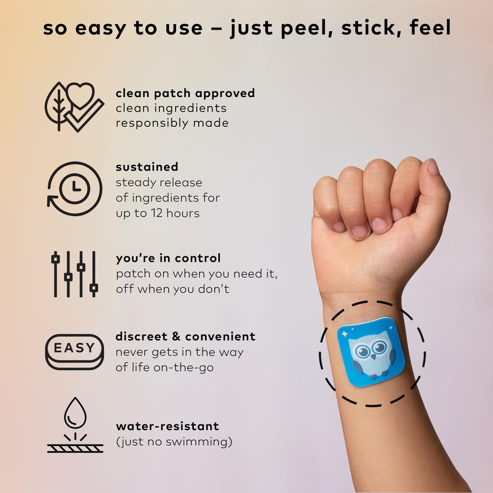 Nite Owl Patch applied to a child’s wrist for bedtime
