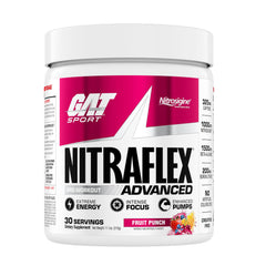 GAT Sport Nitraflex pre-workout powder canister in Fruit Punch flavor