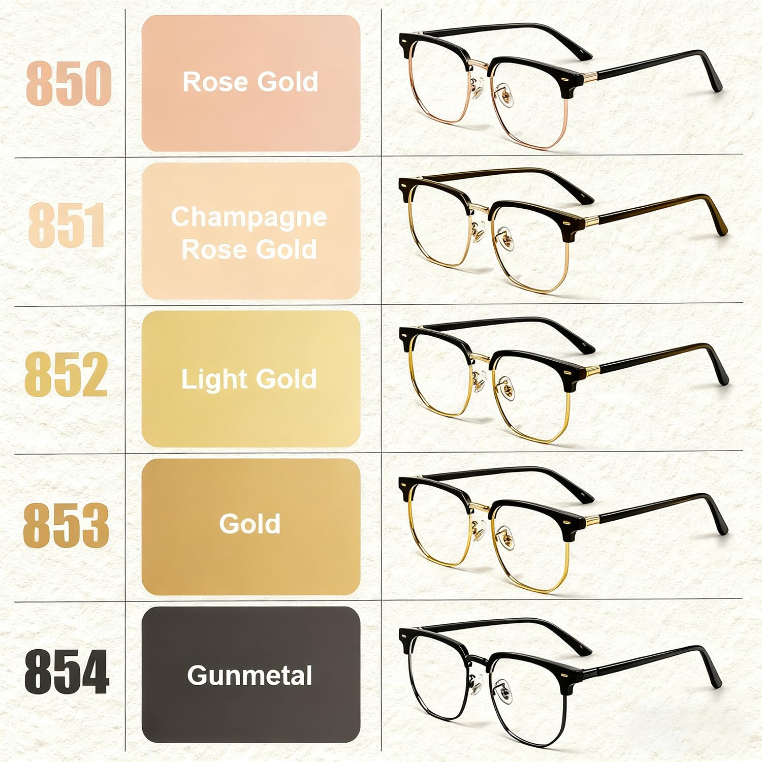 Color options including Rose Gold 850 and Matte Black