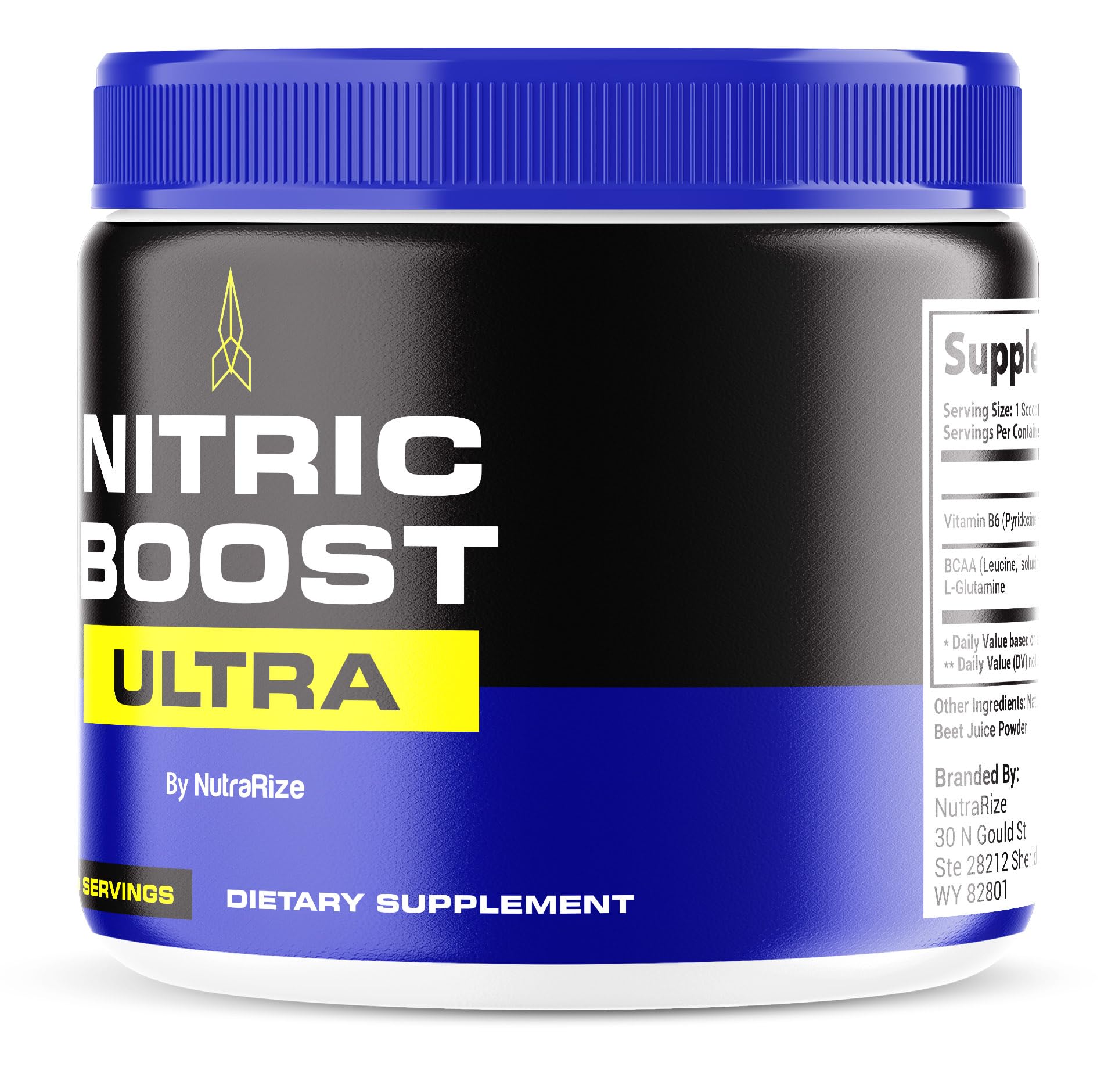 Nitric Boost Ultra powder inside a labeled tub