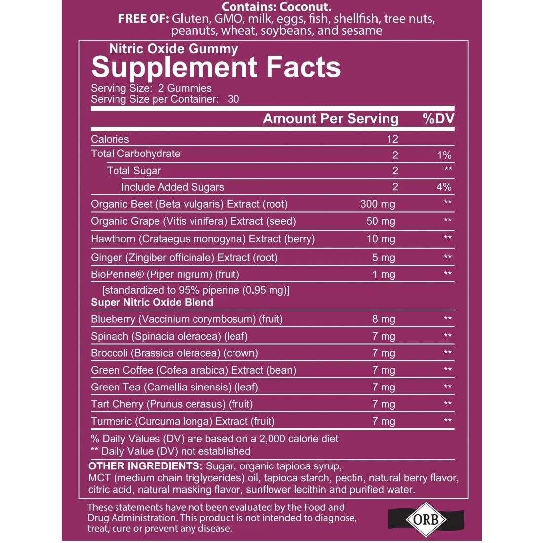 Gummy formulation with Grape Seed Extract ingredient panel