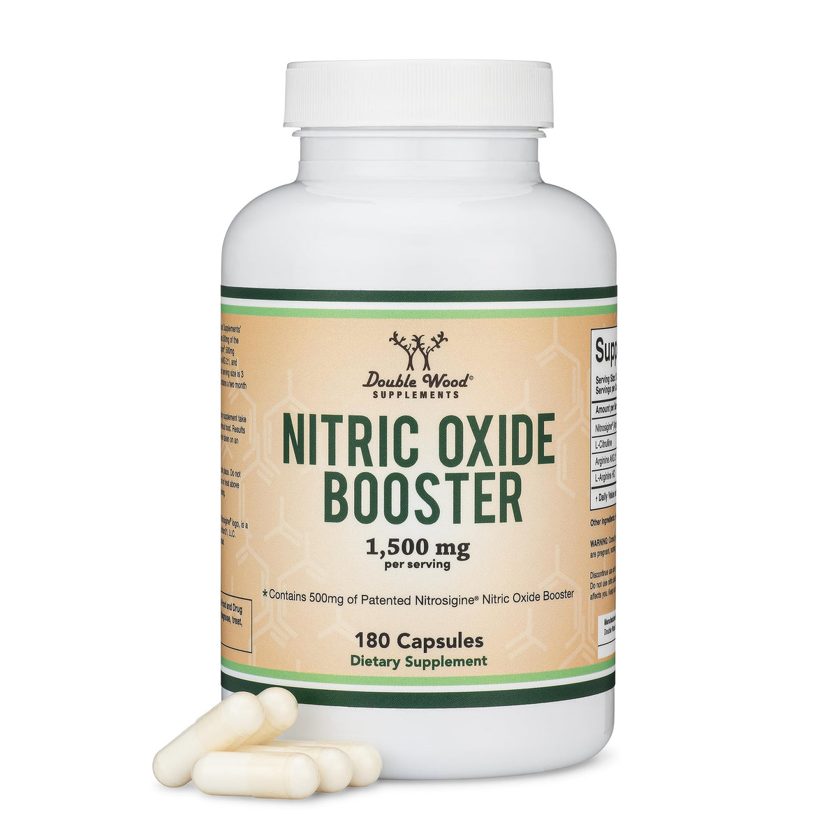 Double Wood Nitric Oxide Supplement bottle with 180 capsules