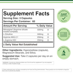 Close-up of the bottle label highlighting Nitrosigine and ingredients