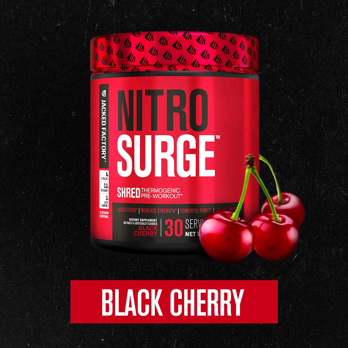 Label on Nitrosurge Shred can highlighting nitric oxide and energy benefits