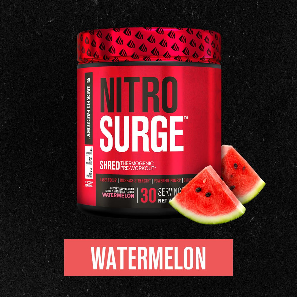 Bottle with scoop of Nitrosurge Shred