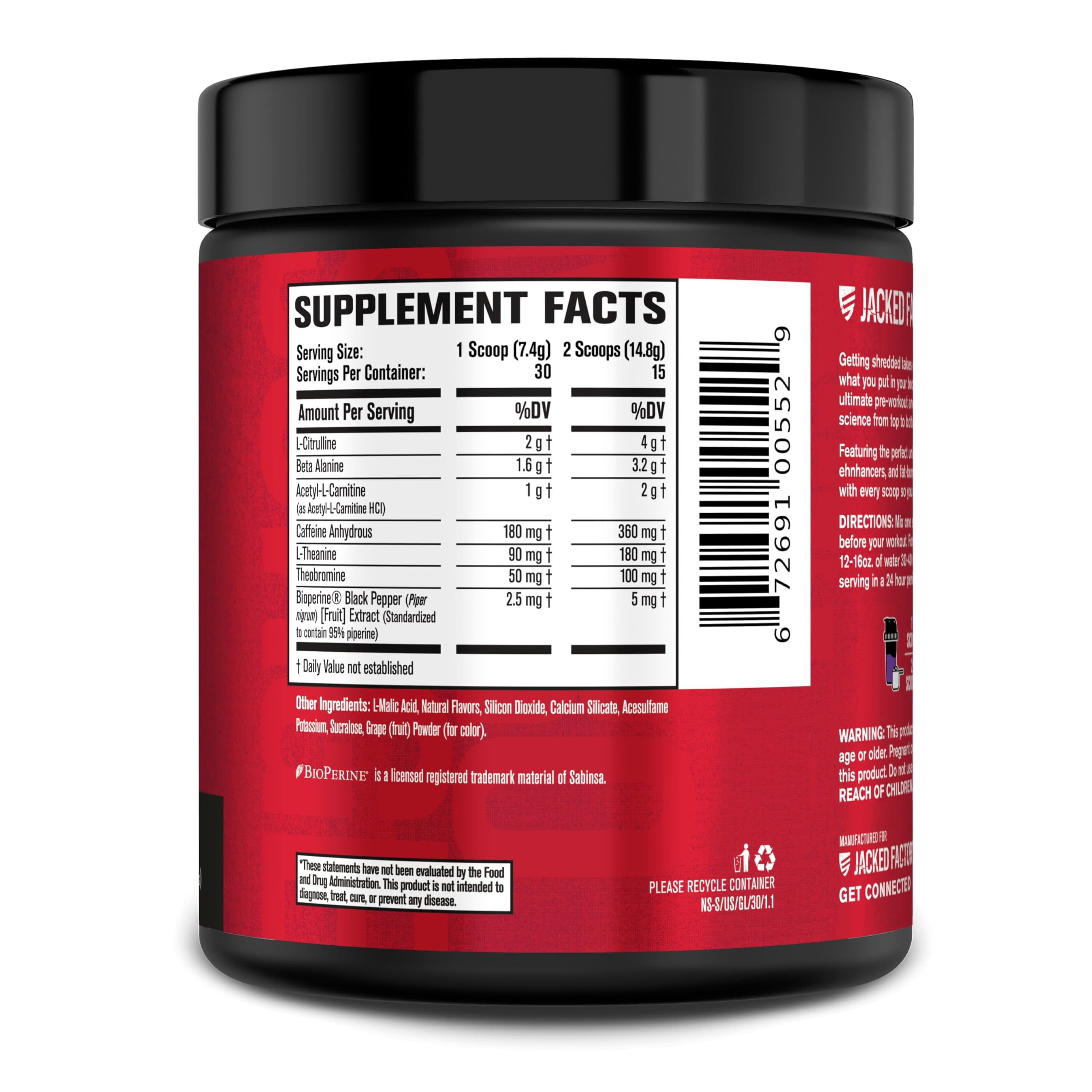 Detail of the Nitrosurge Shred label ingredients