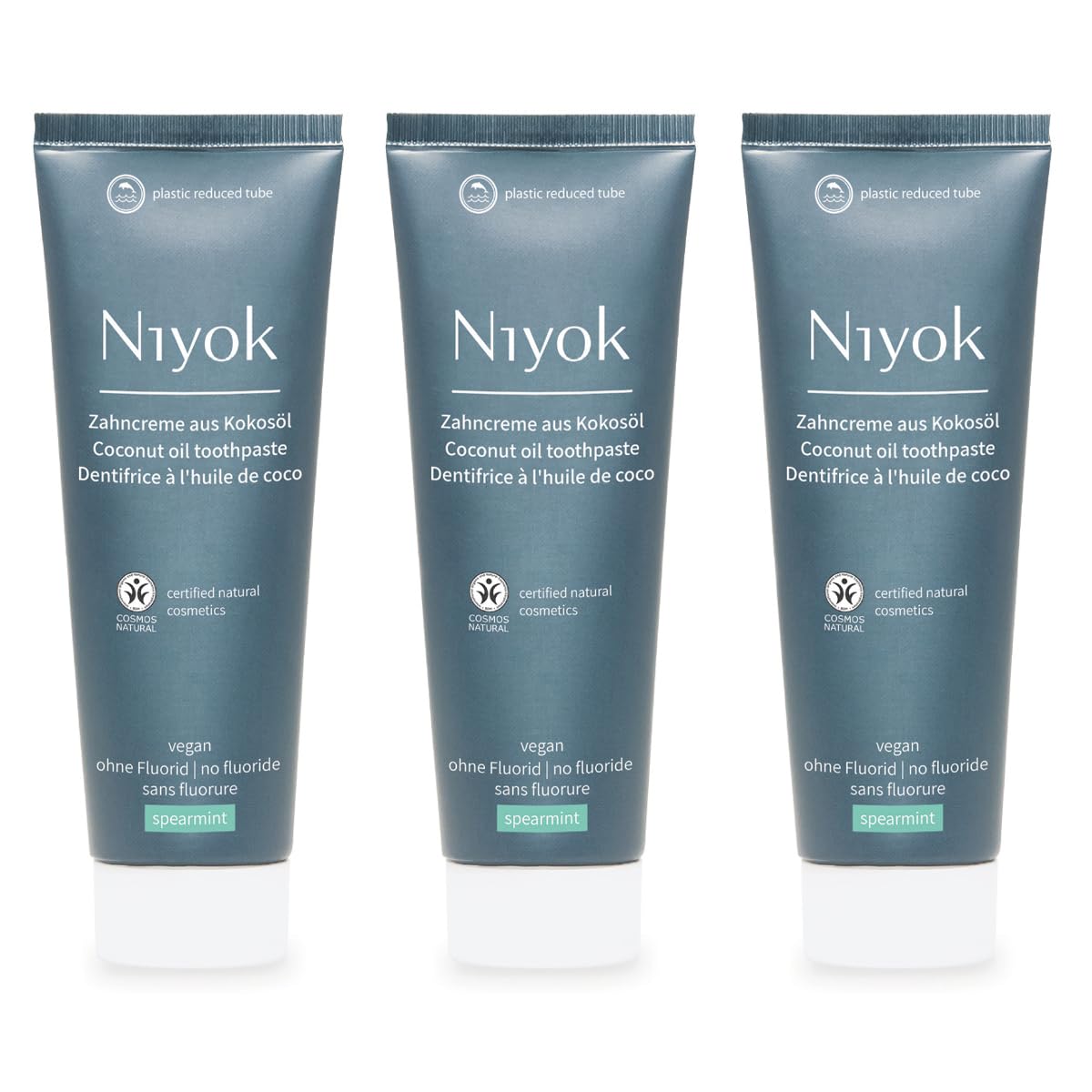 Niyok Fluoride-Free Coconut Oil Toothpaste Spearmint 75 ml 3-Pack packaging