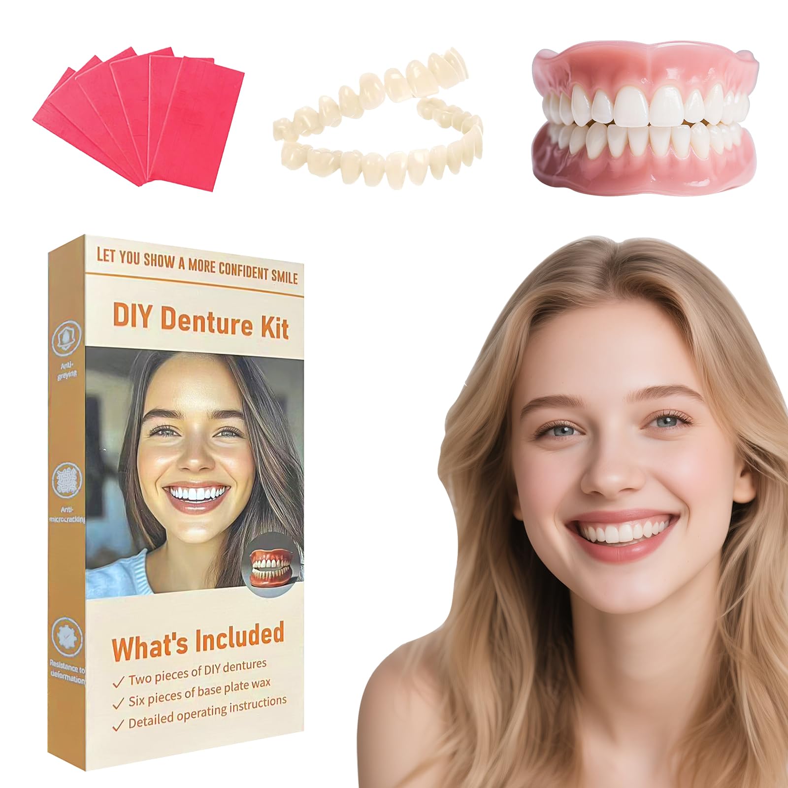 NK02 Denture DIY kit box with components laid out
