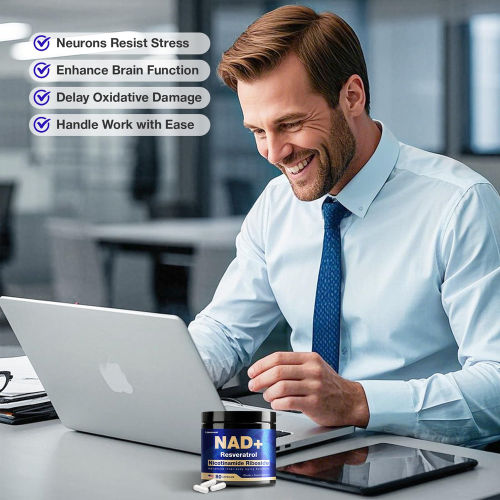 Bottle shown with ingredients layout for NAD supplement