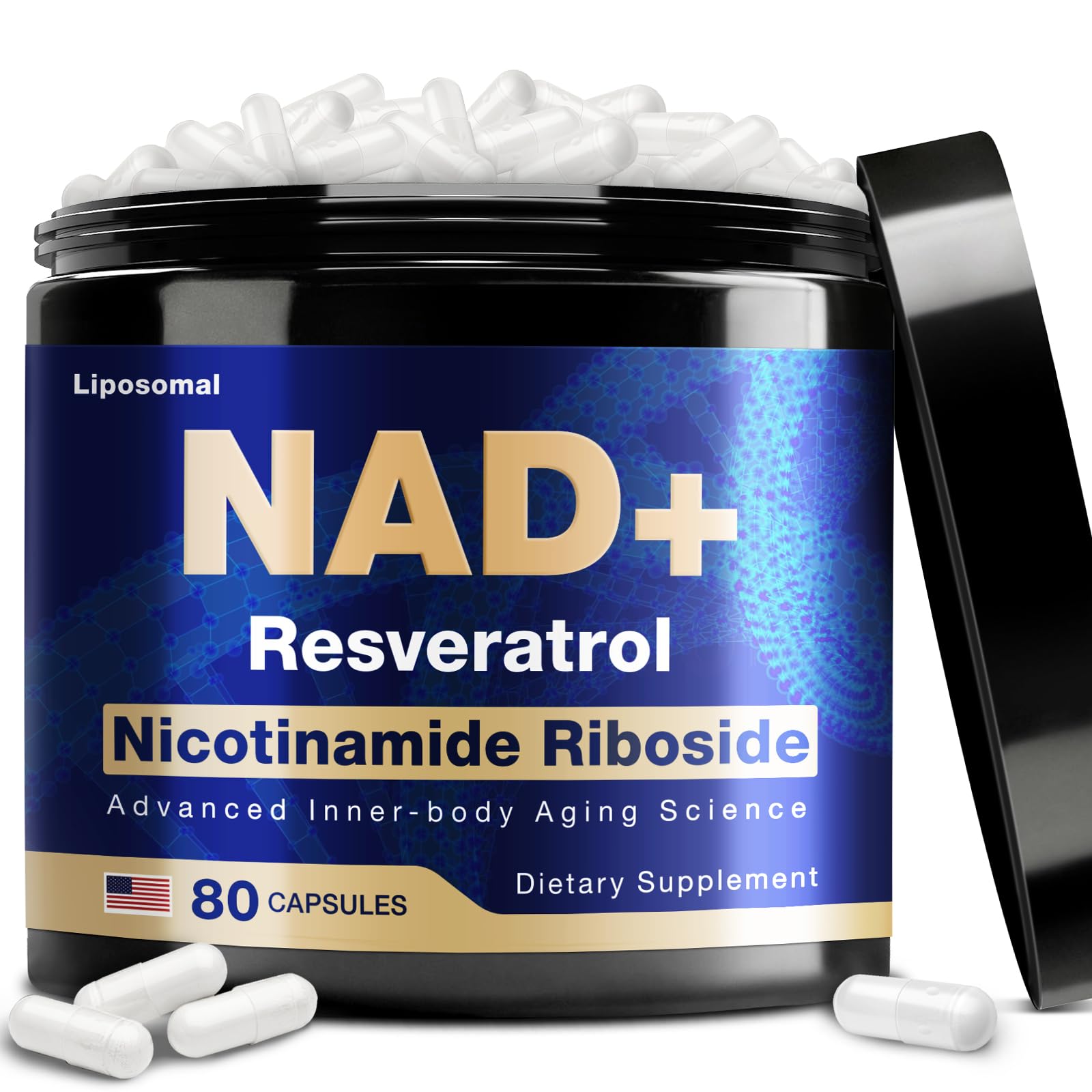 NLMUBR LUCKSIT NAD+ supplement bottle highlighting 900mg Nicotinamide Riboside