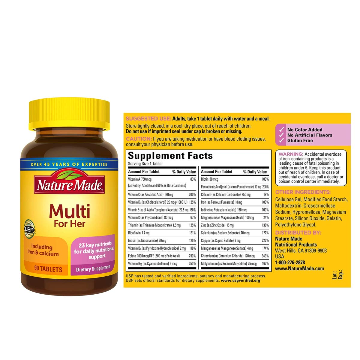 Close-up of Nm Essential Woman Multi Size 90ct label with ingredients