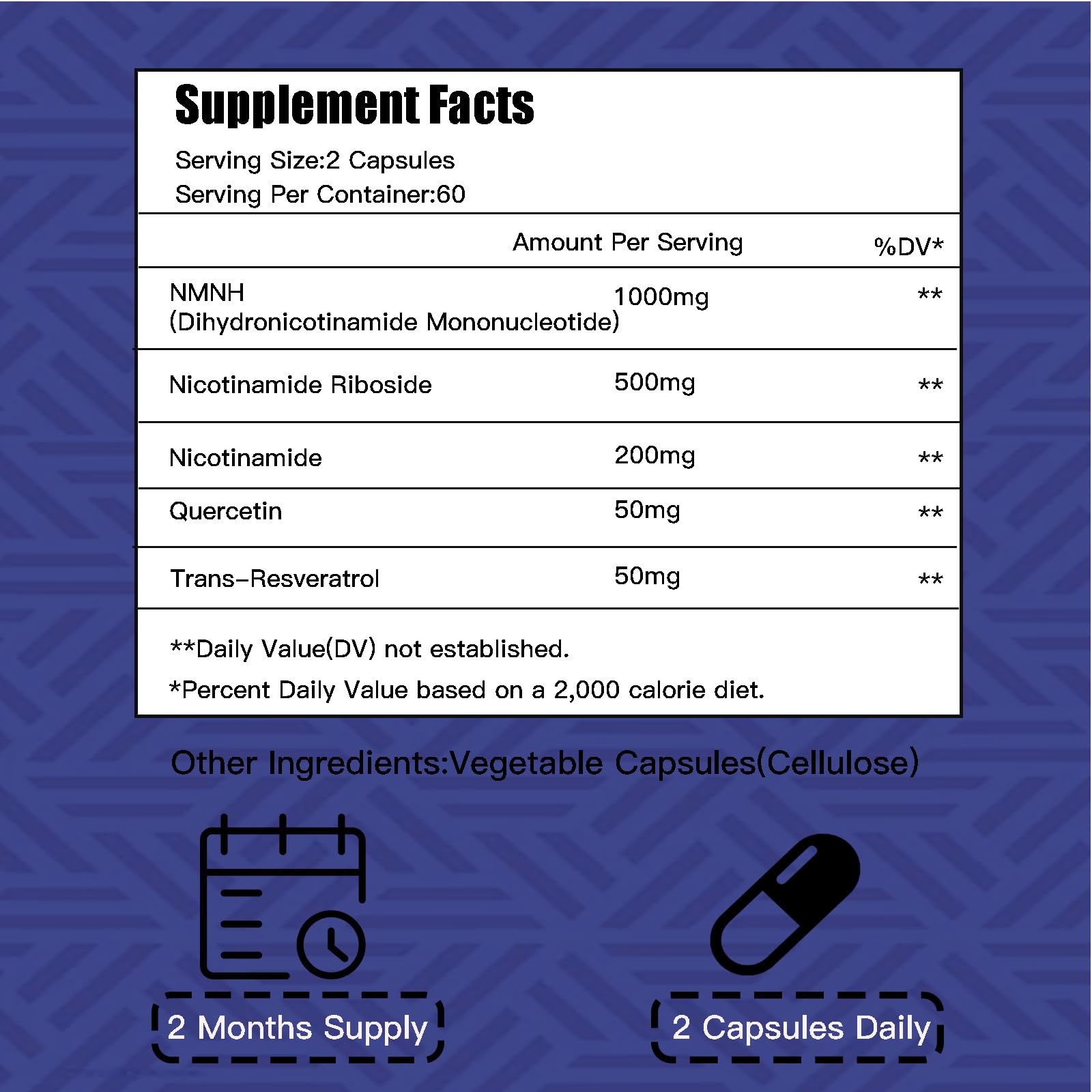 Packaging with NMNH bottle and 120 capsules