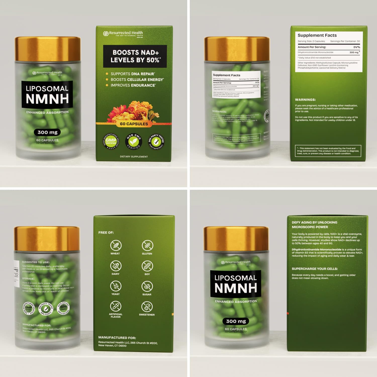 Graphic showing 300mg per serving for NMNH supplement.