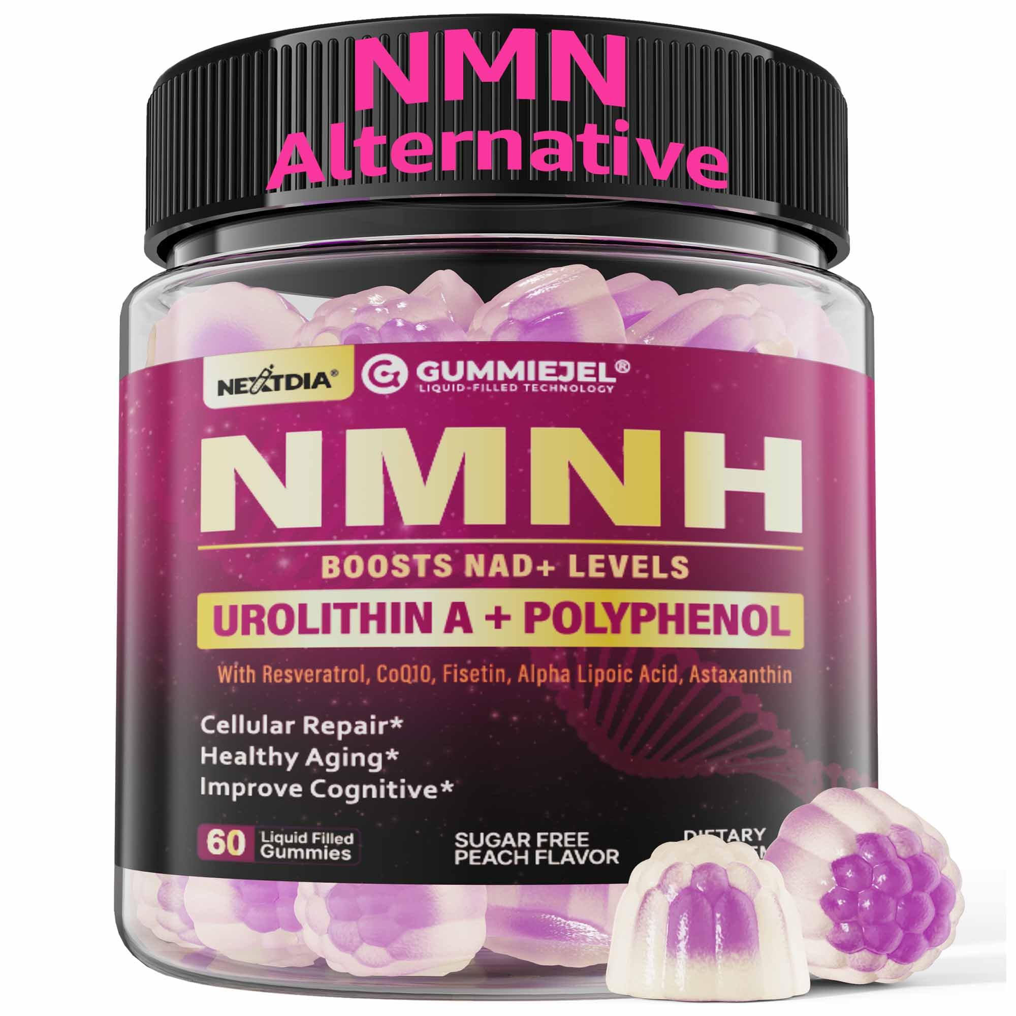 NMNH Gummies 300MG bottle label featuring Urolithin A