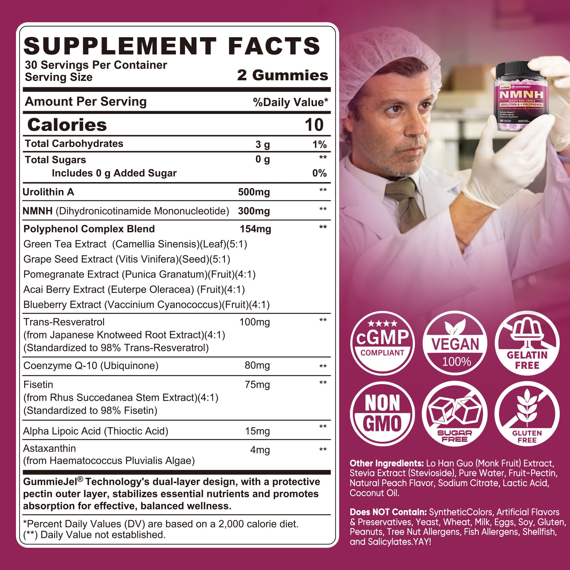 Close-up of peach flavored NMNH gummies