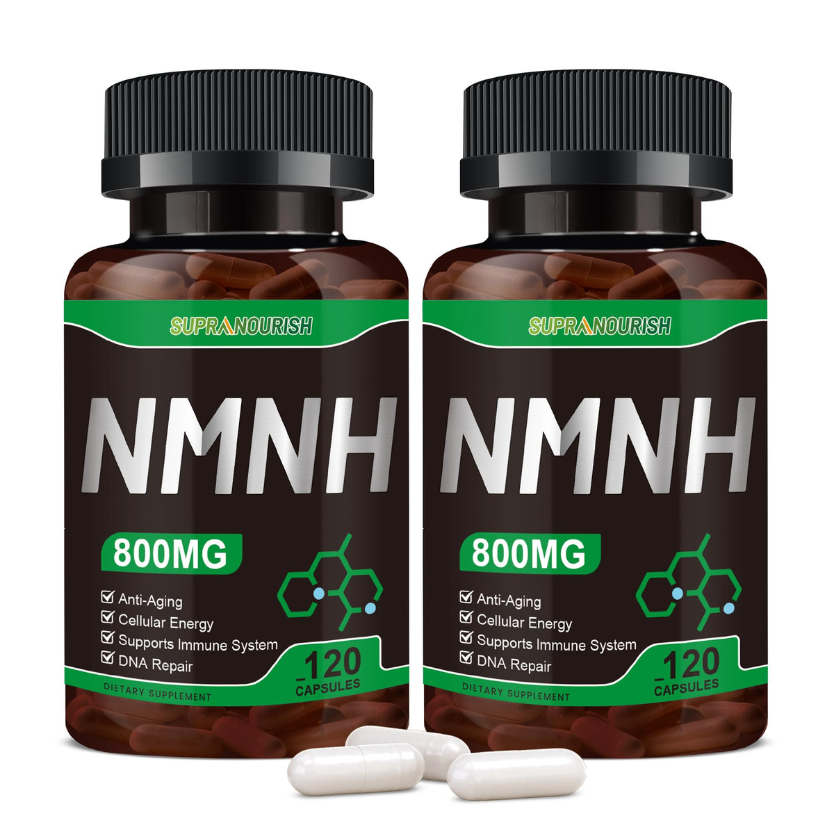 NMNH NMN 800mg per serving bottle for NAD+ support, anti-aging, energy and focus