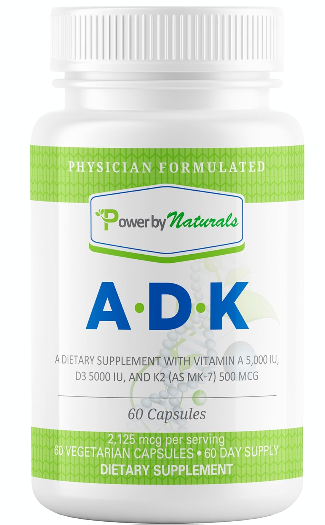 No artificial additives on the ADK vitamin supplement packaging.