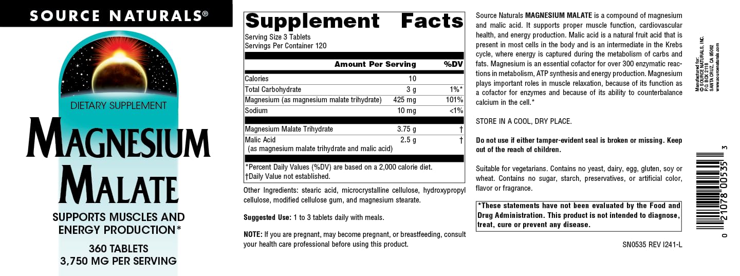 No artificial colors flavors or preservatives in Source Naturals magnesium malate
