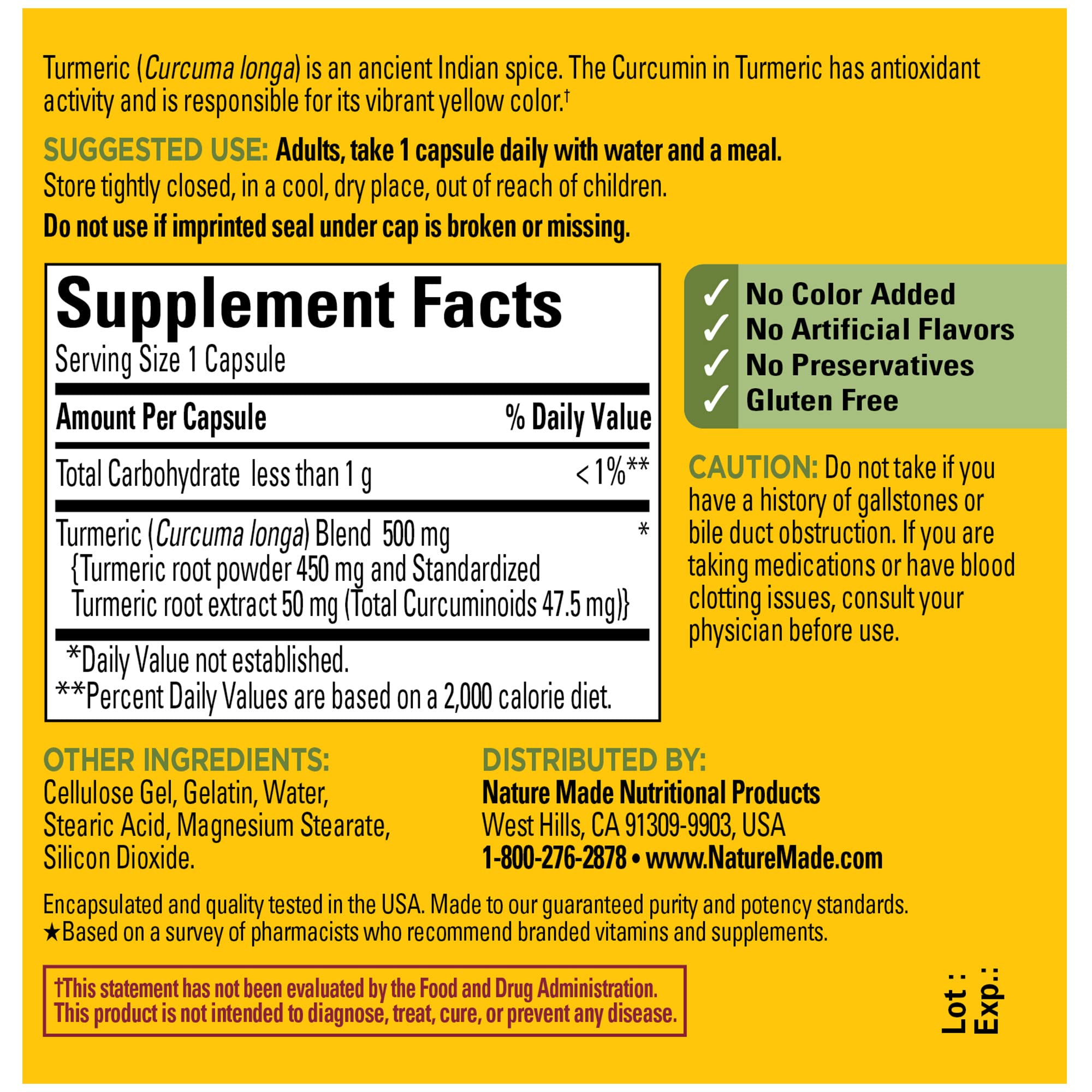 Label showing no artificial flavors, colors, or preservatives