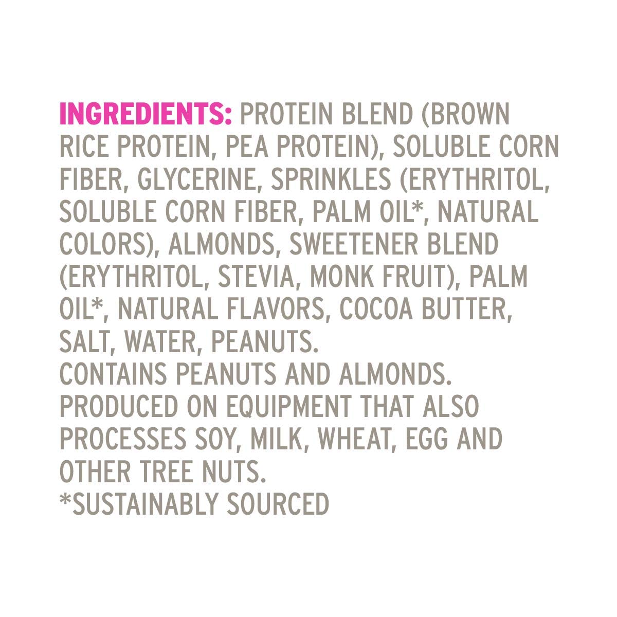 Close-up of No Cow Birthday Cake bar showing 21g protein