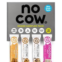 No Cow vegan protein bars sampler pack front view with 12 bars