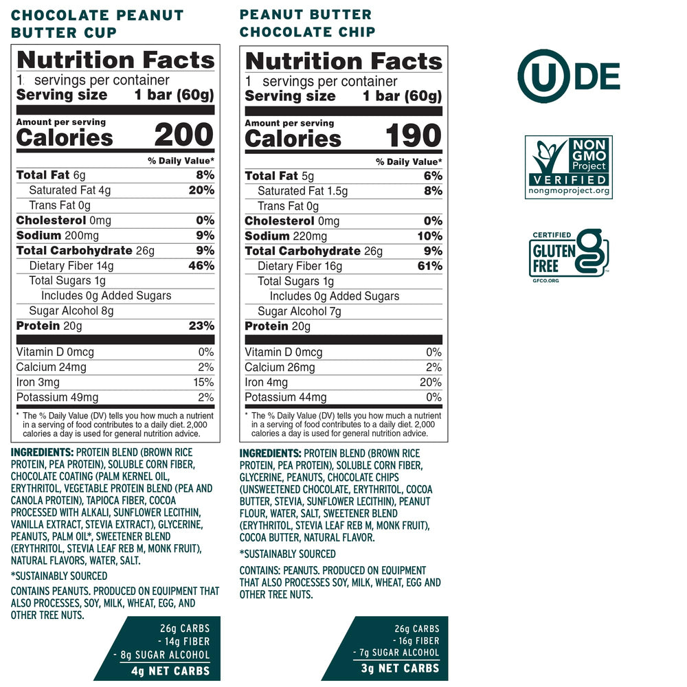 Assorted No Cow vegan protein bars display – gluten-free and dairy-free