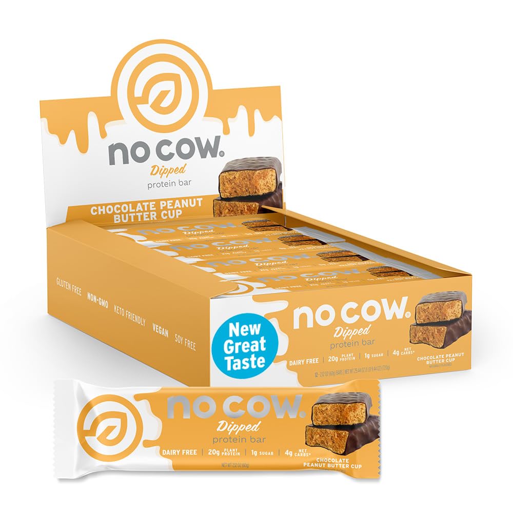 No Cow Vegan Protein Bars – Upgraded Peanut Butter Cup packaging