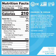 Box packaging for No Cow Cookies 'n Cream vegan protein bars