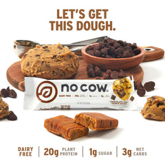 Box of No Cow Vegan Protein Bars (12 bars) – Upgraded Chocolate Chip Cookie Dough flavor