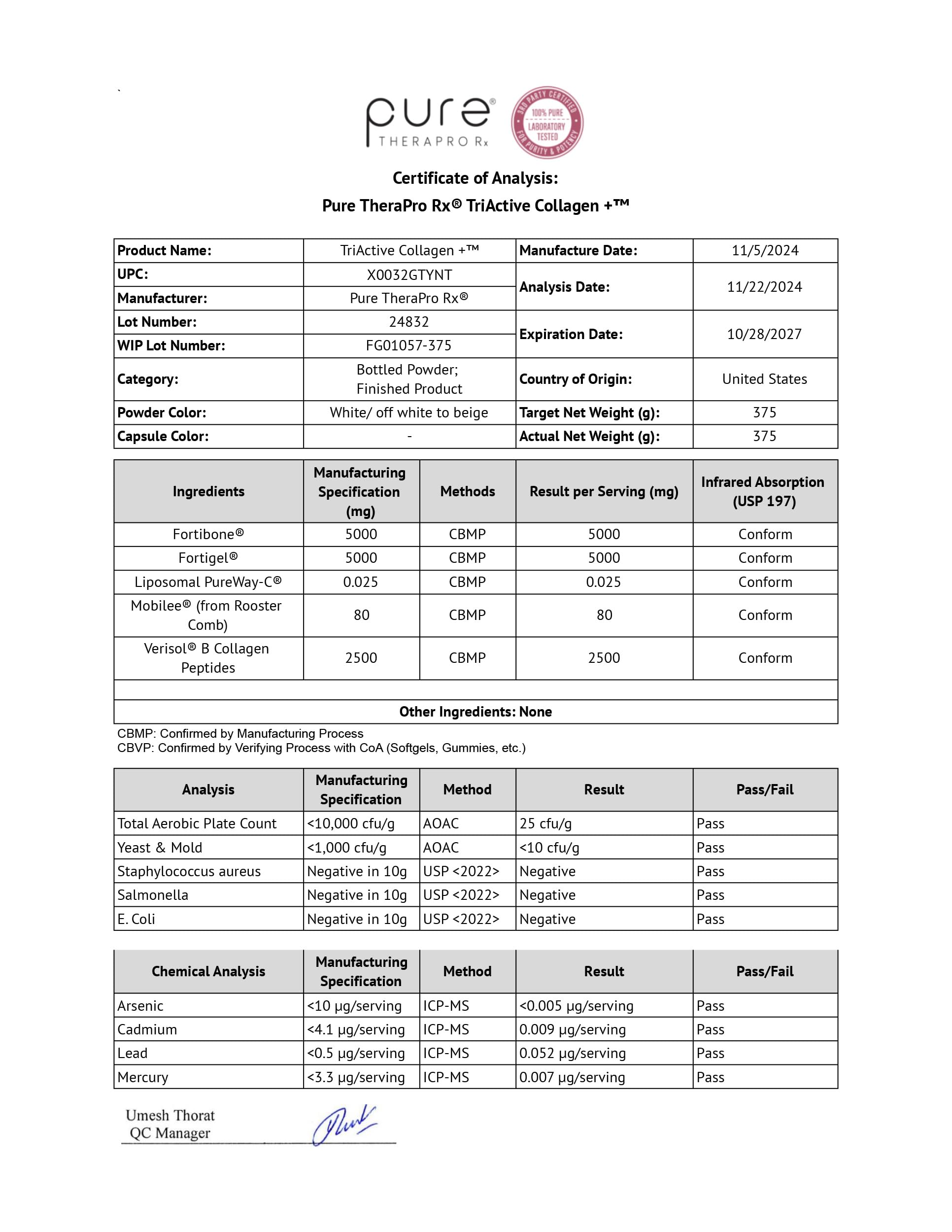 No fillers, gluten-free and non-GMO label on collagen powder