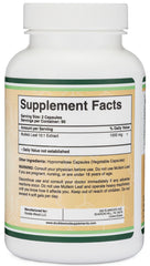 Label indicating no fillers, gluten-free, and non-GMO