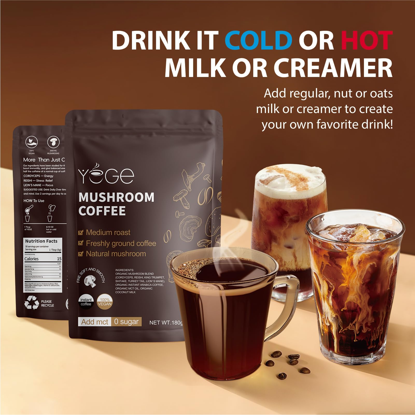 No fillers, grains, or artificial colors in the mushroom coffee powder