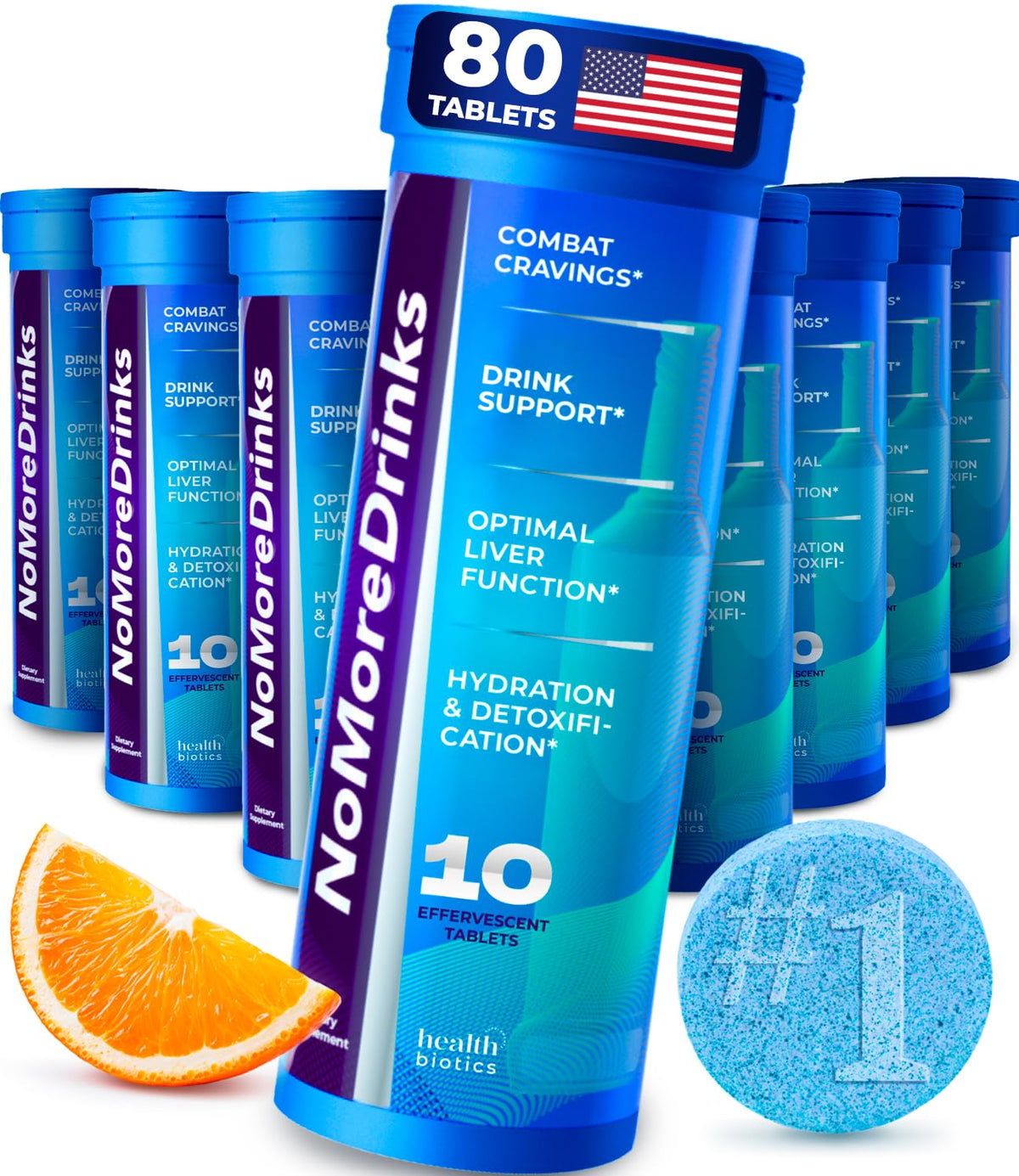 NoMoreDrinks anti-alcohol craving supplement bottle and tablets