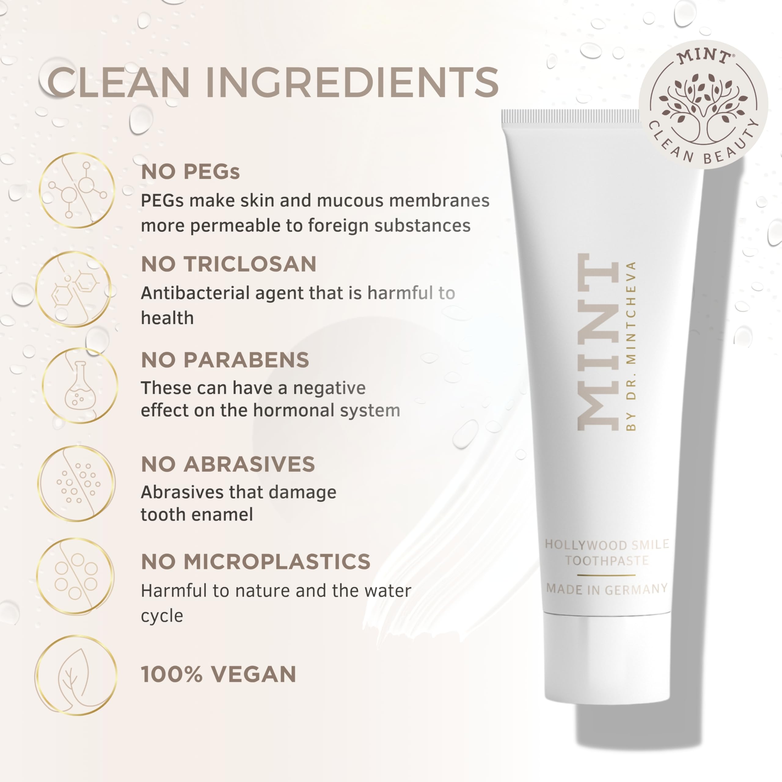 Parabens, PEGs and titanium dioxide-free label