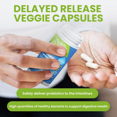 Shelf-stable probiotic label indicating no refrigeration required