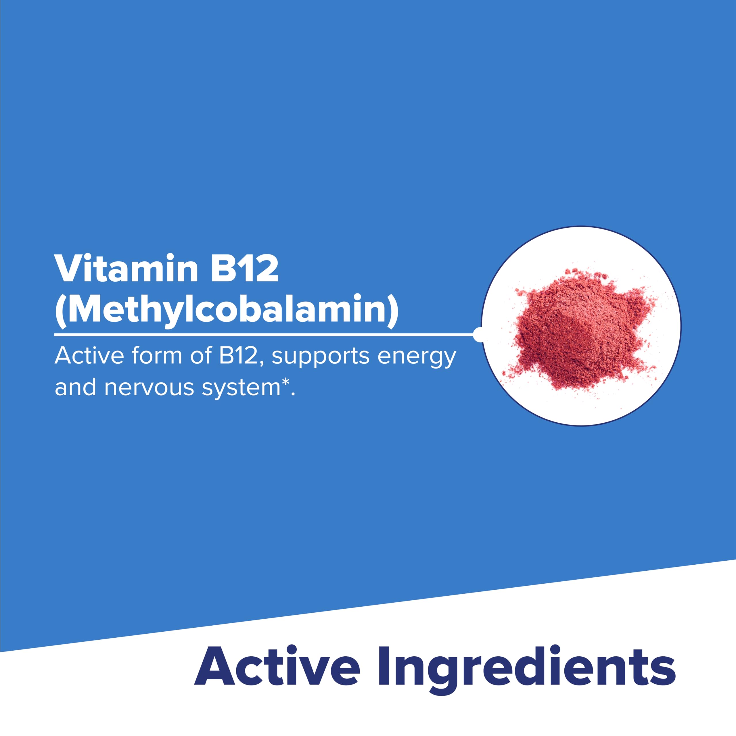 Supplement facts label for B12 2500 mcg