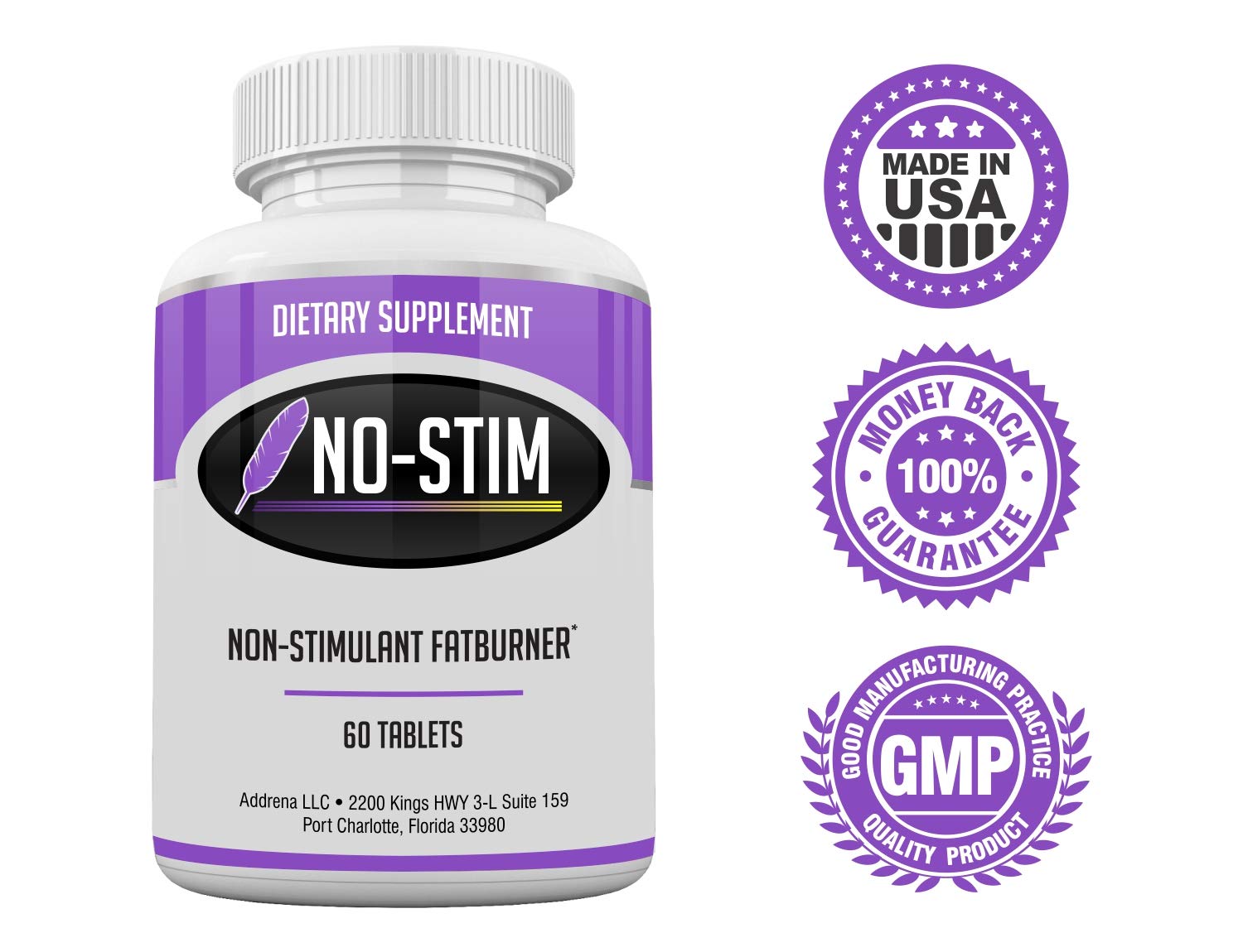 Row of No-Stim fat burner capsules