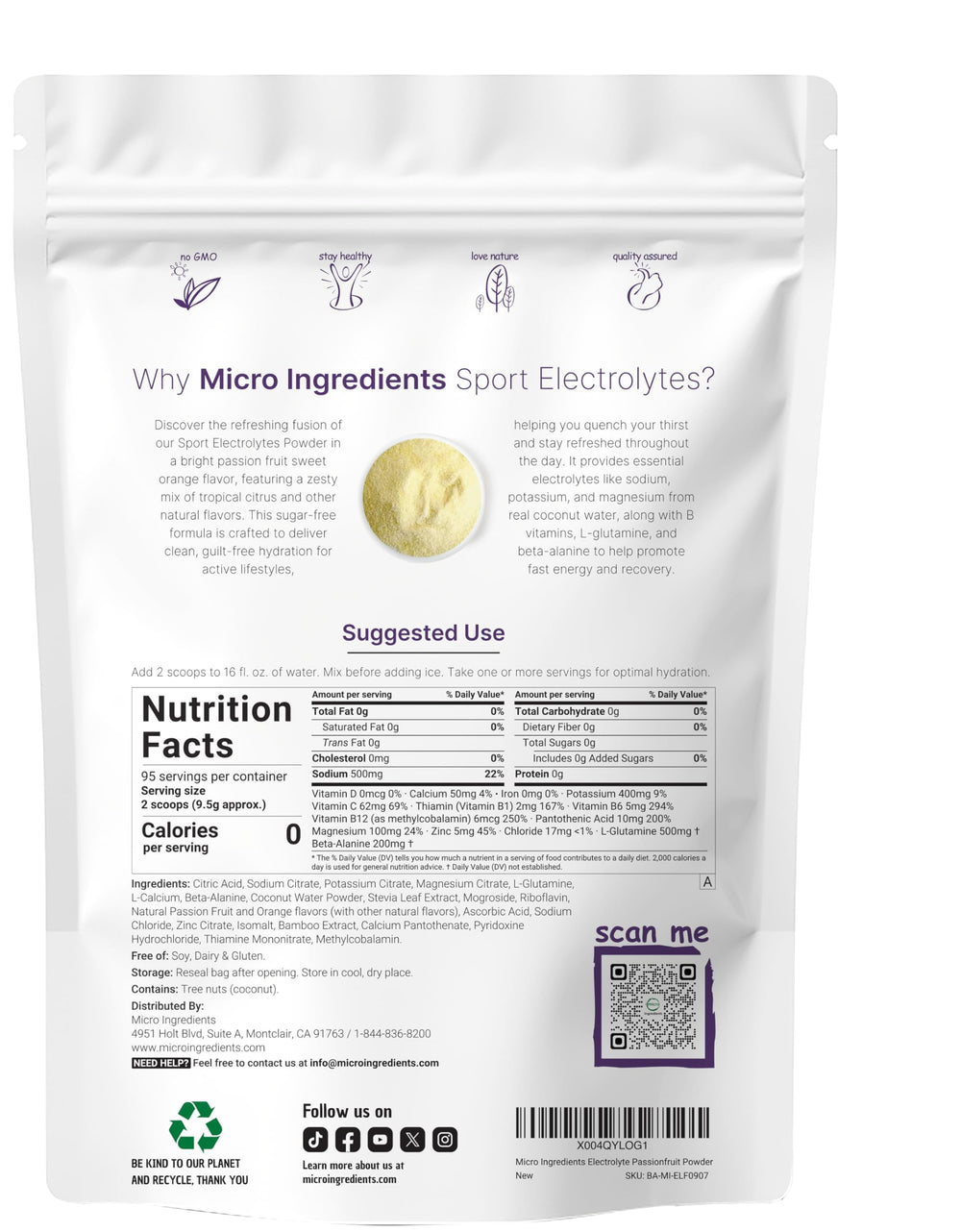 Nutrition facts panel showing zero sugar and zero calories