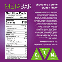 No Sugar META BAR cross-section chocolate peanut crunch reveals six-layer texture and creamy caramel