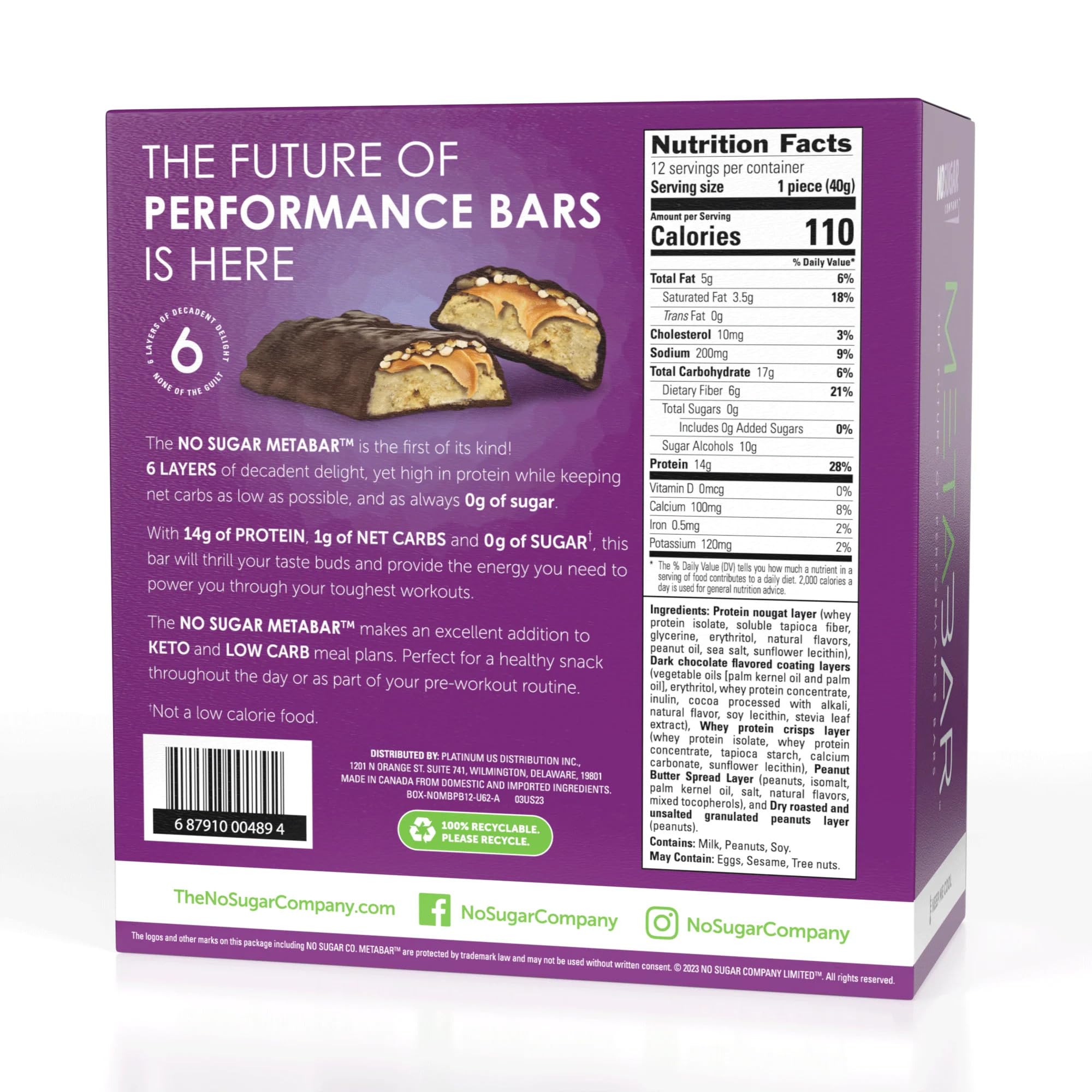 No Sugar META BAR six-layer decadent texture promises a satisfying bite between meals