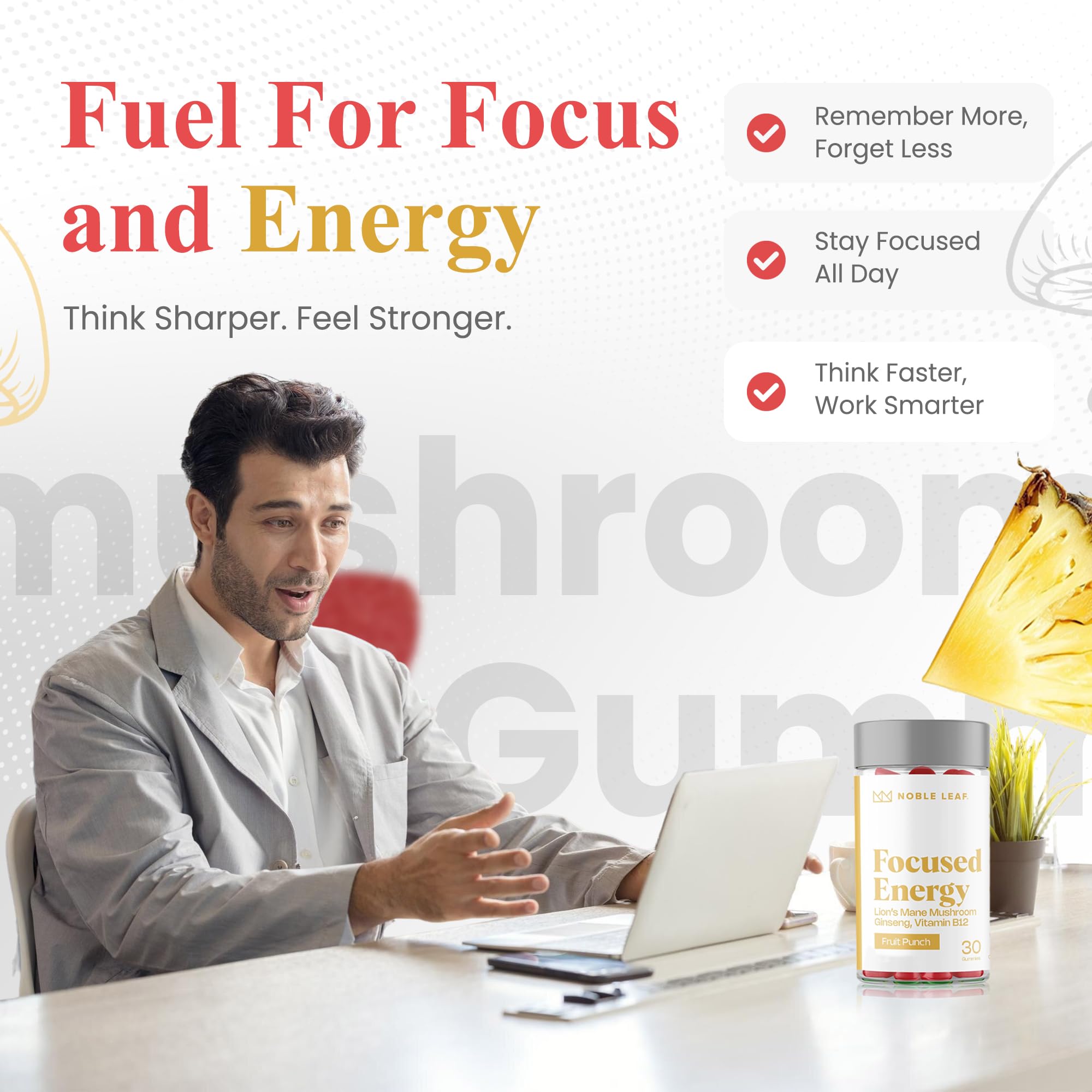 30-count bottle of Lion's Mane focus gummies