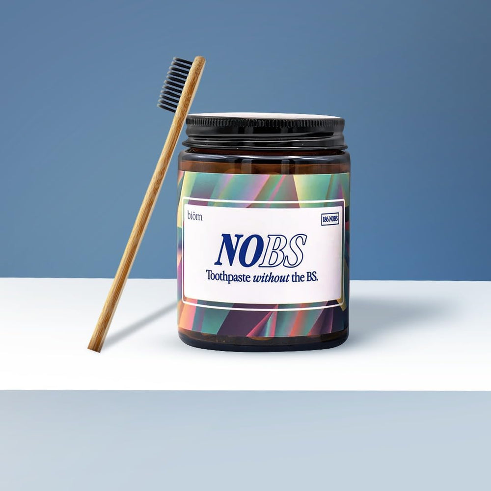 Eco-friendly glass jar packaging for NOBS toothpaste tablets