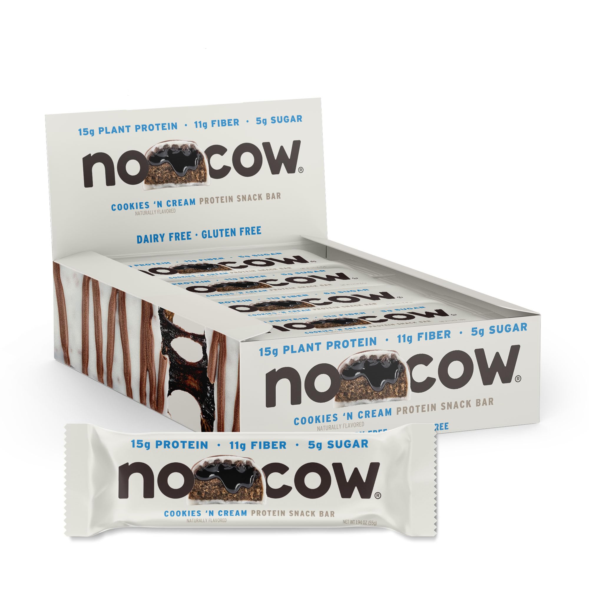 No Cow cookies-n-cream vegan protein bar pack for on-the-go fuel.