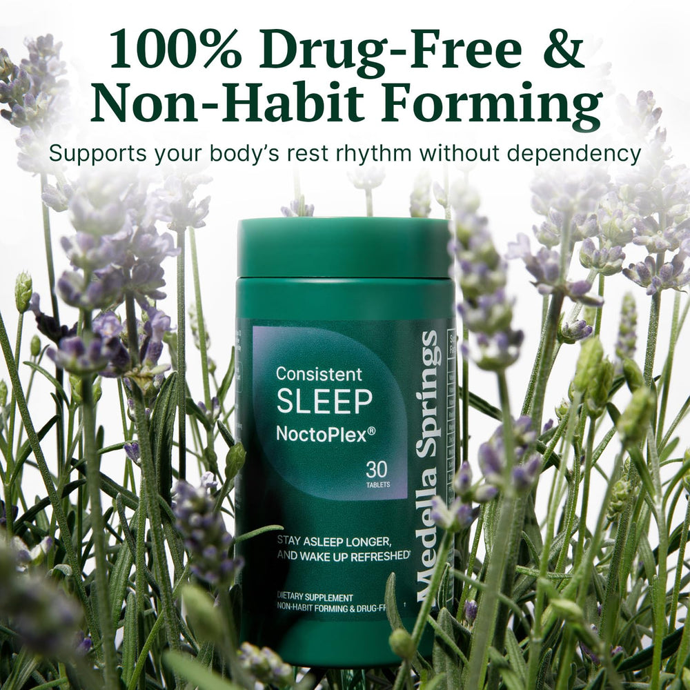 Ingredients layout showcasing melatonin, lemon balm, and valerian root