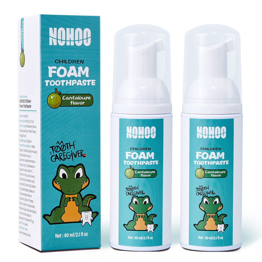 Front view of NOHOO Fluoride-Free Foam Toothpaste for Kids with cantaloupe label