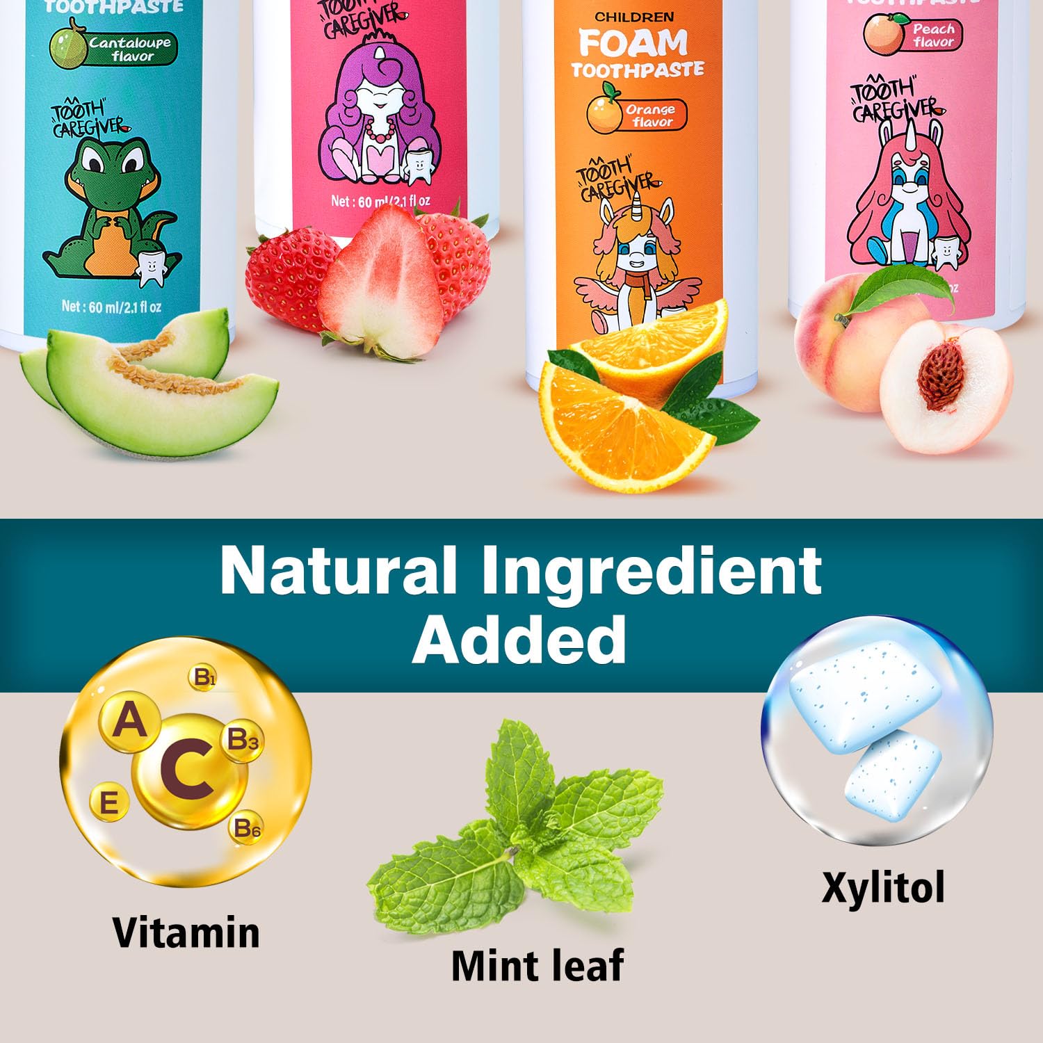 Icons indicating fluoride-free and SLS-free formula