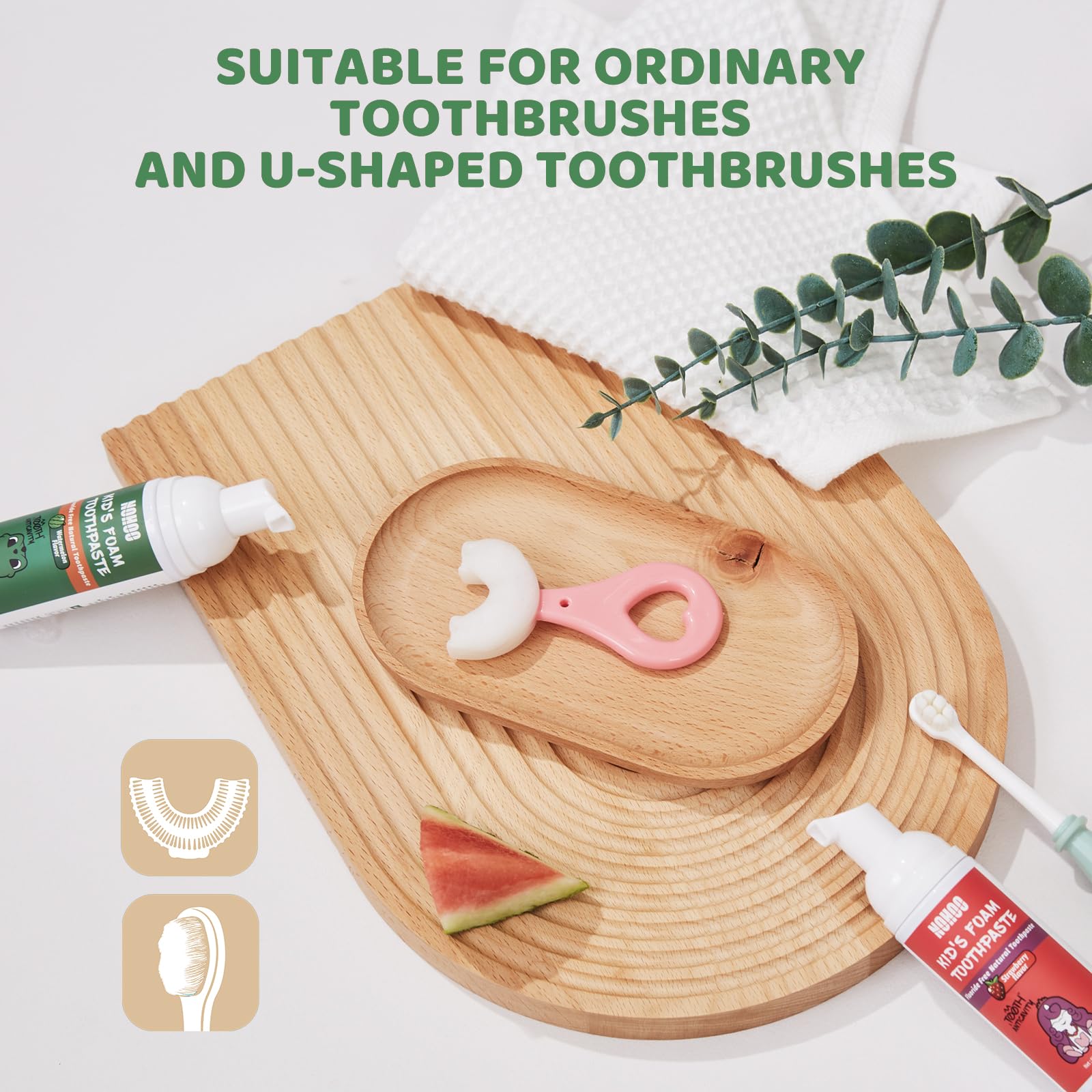 Kids oral care concept with NOHOO toothpaste for toddlers