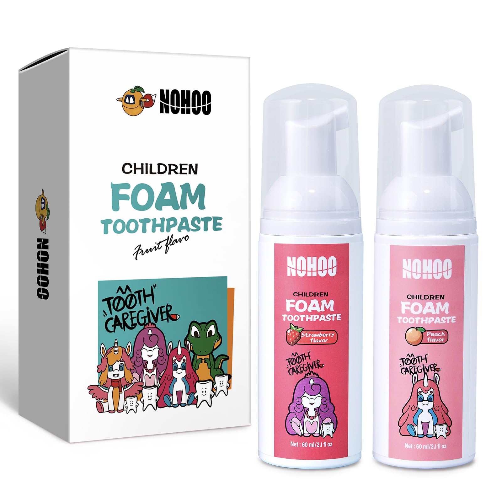 NOHHO fluoride-free kids toothpaste with strawberry peach flavor – 60ml bottle front view