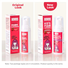 Pump dispenser design on NOHOO fluoride-free toothpaste bottle for kids